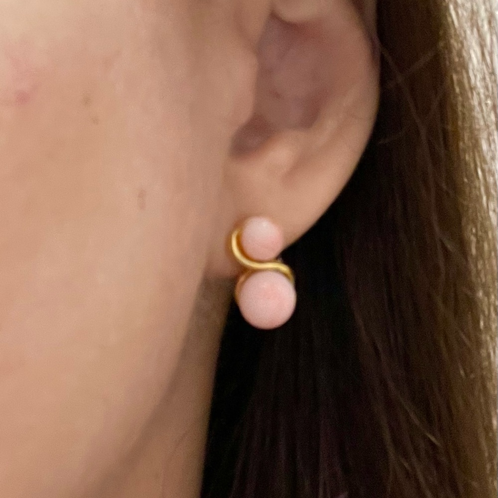 S-shaped, pink, beaded, gold-post earrings